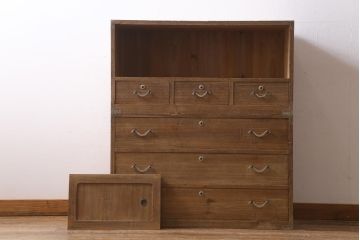 アンティーク家具　和製アンティーク　前面桐材　素朴な木味の昭和レトロな重ねタンス(衣装箪笥、戸棚、引き出し、桐箪笥、桐たんす)(R-039217)