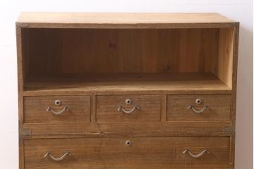 アンティーク家具　和製アンティーク　前面桐材　素朴な木味の昭和レトロな重ねタンス(衣装箪笥、戸棚、引き出し、桐箪笥、桐たんす)(R-039217)