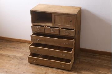 アンティーク家具　和製アンティーク　前面桐材　素朴な木味の昭和レトロな重ねタンス(衣装箪笥、戸棚、引き出し、桐箪笥、桐たんす)(R-039217)