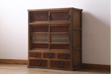 アンティーク家具　昭和レトロ　バイカラーが存在感を放つ戸棚(茶箪笥、収納棚)(R-039219)