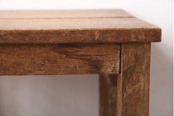 レトロ家具　ナラ材　古い木の素朴な風合いがおしゃれな四角いスツール(板座チェア、花台、角スツール)(R-039226)