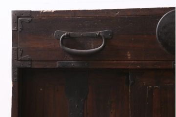 アンティーク家具　和製アンティーク　明治期　三方桐材　古い物ならではの質感が渋さただよう帳場箪笥(時代箪笥、収納棚、桐箪笥、桐たんす)(R-039231)