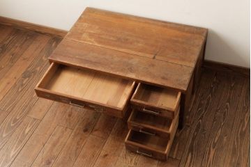アンティーク家具　昭和初期　使い込まれた味のある風合いが魅力の文机(片袖デスク、在宅ワーク、在宅用座机)(R-039236)
