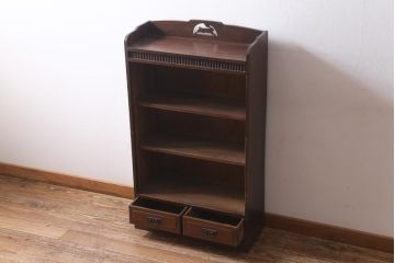 アンティーク家具　和製アンティーク　大正期　月見うさぎが愛らしい本棚(収納棚、ブックシェルフ、ウッドシェルフ)(R-039239)