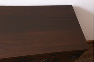 リメイク家具　伝統民芸　岩谷堂箪笥　天板栗材　和箪笥と収納棚の2wayが便利な脚付サイドボード(衣装箪笥、引き出し、収納棚)(R-039244)