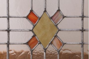 アンティーク建具　イギリスアンティーク　2色のカラーガラスが可愛らしいステンドグラスのペイントフィックス窓・大(明り取り)(R-39246)