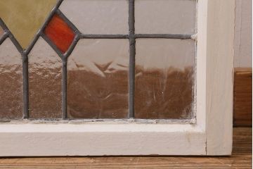 アンティーク建具　イギリスアンティーク　2色のカラーガラスが可愛らしいステンドグラスのペイントフィックス窓・大(明り取り)(R-39246)
