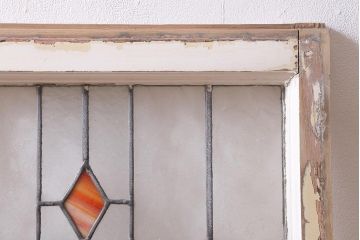 アンティーク建具　イギリスアンティーク　2色のカラーガラスが可愛らしいステンドグラスのペイントフィックス窓・大(明り取り)(R-39246)