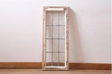 アンティーク建具　イギリスアンティーク　揺らぎが美しいステンドグラスのペイントフィックス窓(明り取り)(R-39247)