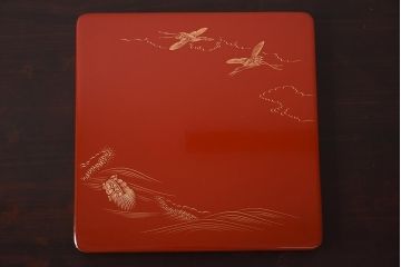 大正昭和初期　共箱　松竹梅沈金　輪島塗九ツ組盃・台付き(漆器、酒器、杯)(R-039259)