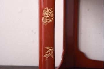 大正昭和初期　共箱　松竹梅沈金　輪島塗九ツ組盃・台付き(漆器、酒器、杯)(R-039259)