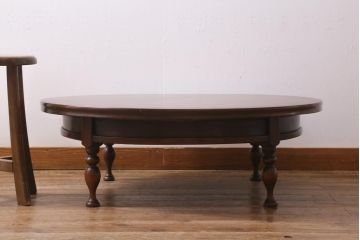 アンティーク家具　和製アンティーク　大正昭和初期　栓材　上手物!上品な挽き物加工の脚が魅力な丸テーブル(座卓、ローテーブル)(R-039265)
