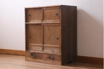 アンティーク家具　和製アンティーク　大正期　味わい深い佇まいの戸棚(収納棚)(R-039274)