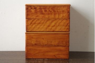 アンティーク雑貨　古民具　大正昭和初期　外箱付き　春慶塗が美しい重箱(お重)(R-039281)