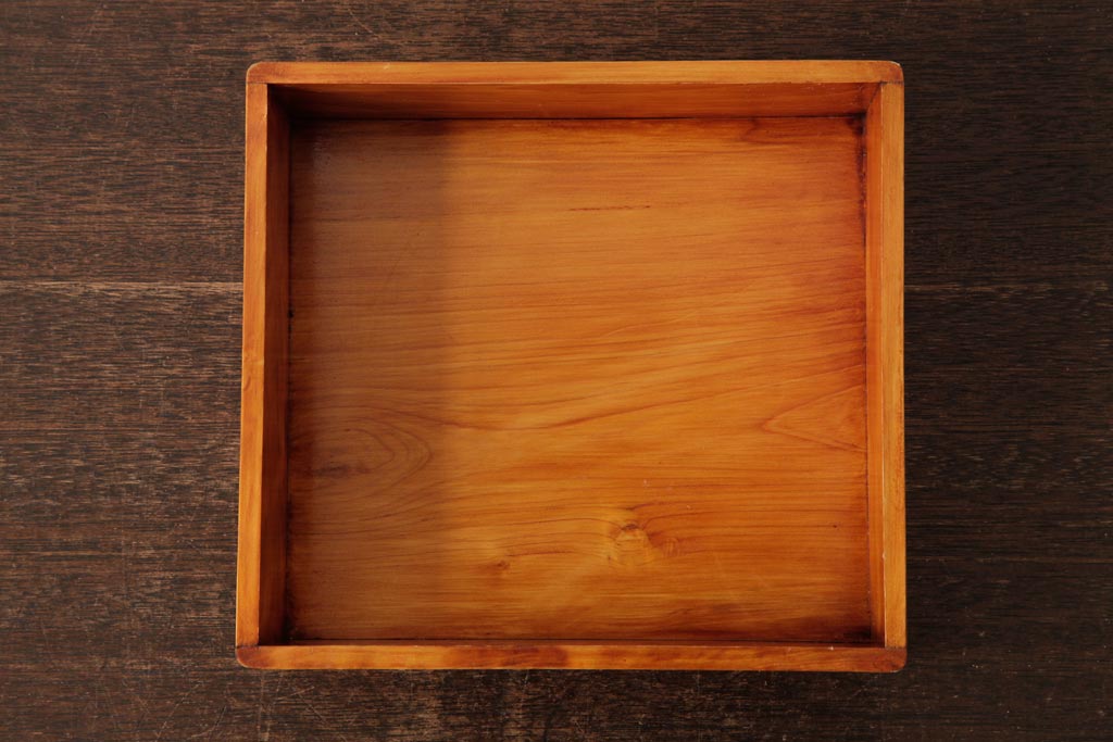 アンティーク雑貨　古民具　大正昭和初期　外箱付き　春慶塗が美しい重箱(お重)(R-039281)