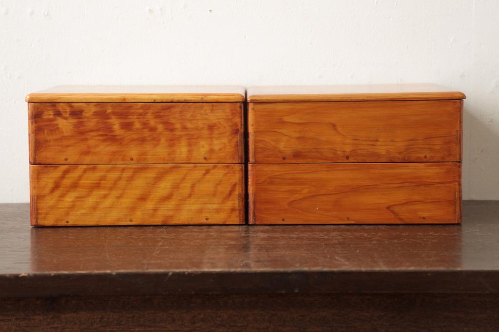 アンティーク雑貨　古民具　大正昭和初期　外箱付き　春慶塗が美しい重箱(お重)(R-039281)