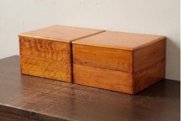 アンティーク雑貨　古民具　大正昭和初期　外箱付き　春慶塗が美しい重箱(お重)(R-039281)