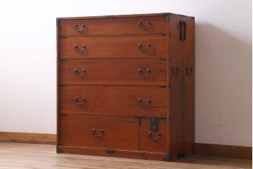 アンティーク家具　和製アンティーク　飛騨高山　春慶塗が施された明治大正期の衣装箪笥(引き出し、チェスト、時代箪笥)(R-039283)