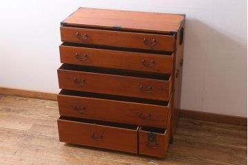 アンティーク家具　和製アンティーク　飛騨高山　春慶塗が施された明治大正期の衣装箪笥(引き出し、チェスト、時代箪笥)(R-039283)