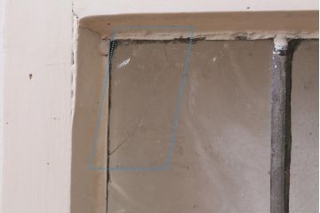 アンティーク建具　イギリスアンティーク　2色のカラーガラスが可愛らしいステンドグラスのペイントフィックス窓・小(明り取り)(R-39292)