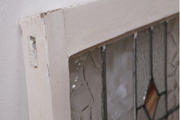 アンティーク建具　イギリスアンティーク　2色のカラーガラスが可愛らしいステンドグラスのペイントフィックス窓・小(明り取り)(R-39292)