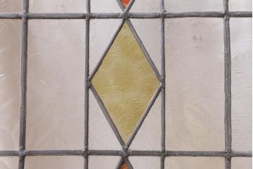 アンティーク建具　イギリスアンティーク　2色のカラーガラスが可愛らしいステンドグラスのペイントフィックス窓・小(明り取り)(R-39292)