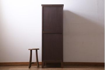 ラフジュ工房オリジナル　古建具リメイク　欅玉杢材の扉が魅力的な縦型キャビネット(アンティーク建具、サイドキャビネット、収納棚)(R-039301)