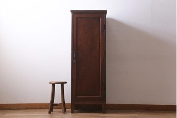 ラフジュ工房オリジナル　古建具リメイク　欅玉杢材の扉が魅力的な縦型キャビネット(アンティーク建具、サイドキャビネット、収納棚)(R-039301)