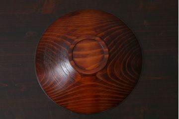 アンティーク雑貨　和製アンティーク　共箱付き　上品な佇まいの木製筋目菓子器(漆器)(R-039308)