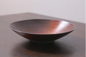 アンティーク雑貨　和製アンティーク　共箱付き　上品な佇まいの木製筋目菓子器(漆器)(R-039308)