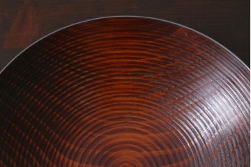 アンティーク雑貨　和製アンティーク　共箱付き　上品な佇まいの木製筋目菓子器(漆器)(R-039308)