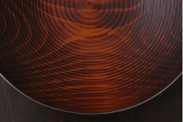 アンティーク雑貨　和製アンティーク　共箱付き　上品な佇まいの木製筋目菓子器(漆器)(R-039308)