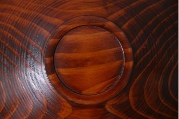 アンティーク雑貨　和製アンティーク　共箱付き　上品な佇まいの木製筋目菓子器(漆器)(R-039308)