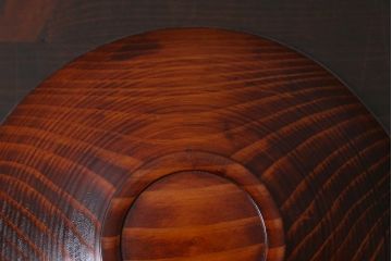 アンティーク雑貨　和製アンティーク　共箱付き　上品な佇まいの木製筋目菓子器(漆器)(R-039308)