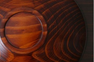 アンティーク雑貨　和製アンティーク　共箱付き　上品な佇まいの木製筋目菓子器(漆器)(R-039308)