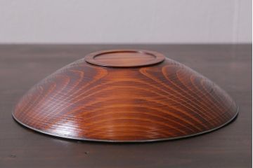アンティーク雑貨　和製アンティーク　共箱付き　上品な佇まいの木製筋目菓子器(漆器)(R-039308)
