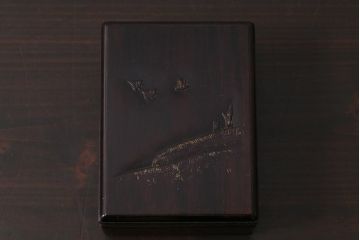 アンティーク雑貨　和製アンティーク　波千鳥　唐木小箱(小物入れ、木箱)(R-039309)