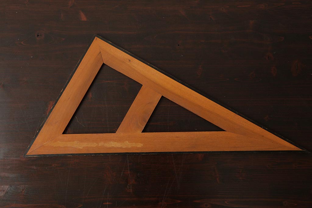 アンティーク雑貨　昭和レトロ　レア　大きなサイズの木製三角定規2点セット(ディスプレイ雑貨)(R-039312)