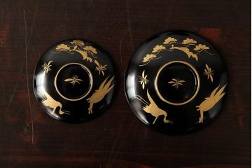 極上　本手家具師　田中屋常蔵　黒内朱　金蒔絵　鶴亀　松竹梅　木製　仏膳セット　漆器(R-039315)