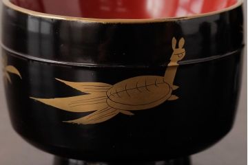 極上　本手家具師　田中屋常蔵　黒内朱　金蒔絵　鶴亀　松竹梅　木製　仏膳セット　漆器(R-039315)