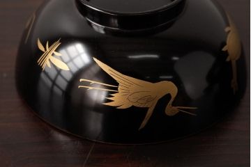 極上　本手家具師　田中屋常蔵　黒内朱　金蒔絵　鶴亀　松竹梅　木製　仏膳セット　漆器(R-039315)
