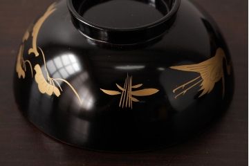 極上　本手家具師　田中屋常蔵　黒内朱　金蒔絵　鶴亀　松竹梅　木製　仏膳セット　漆器(R-039315)