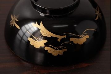 極上　本手家具師　田中屋常蔵　黒内朱　金蒔絵　鶴亀　松竹梅　木製　仏膳セット　漆器(R-039315)
