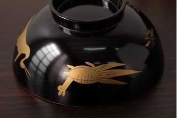 極上　本手家具師　田中屋常蔵　黒内朱　金蒔絵　鶴亀　松竹梅　木製　仏膳セット　漆器(R-039315)