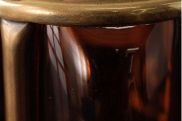 アンティーク雑貨　アメリカビンテージ　オレンジのガラスが目を引くキャンディポット(蓋付き器、小物入れ)(R-039323)
