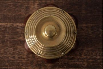 アンティーク雑貨　アメリカビンテージ　オレンジのガラスが目を引くキャンディポット(蓋付き器、小物入れ)(R-039323)