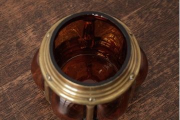 アンティーク雑貨　アメリカビンテージ　オレンジのガラスが目を引くキャンディポット(蓋付き器、小物入れ)(R-039323)