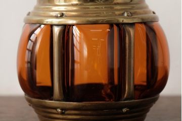 アンティーク雑貨　アメリカビンテージ　オレンジのガラスが目を引くキャンディポット(蓋付き器、小物入れ)(R-039323)