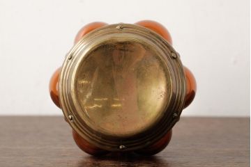 アンティーク雑貨　アメリカビンテージ　オレンジのガラスが目を引くキャンディポット(蓋付き器、小物入れ)(R-039323)