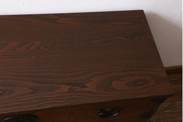中古　伝統工芸　岩谷堂箪笥　天板リメイク・厚手栗無垢材　テレビ台としてもおすすめな和風ローチェスト(テレビボード、引き出し、ローボード)(R-039327)